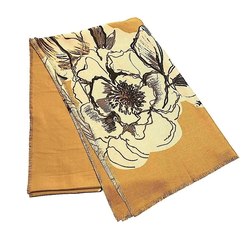 Unbranded Super Soft Golden Yellow Scarf Wrap Large Floral Print and Self Fringe - Picture 6 of 8